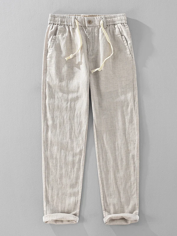 

Men's Summer Lightweight Breathable Linen Casual Pants Harajuku Sle Straight Leg Trousers Comfortable Cool Feeling Long Tro...