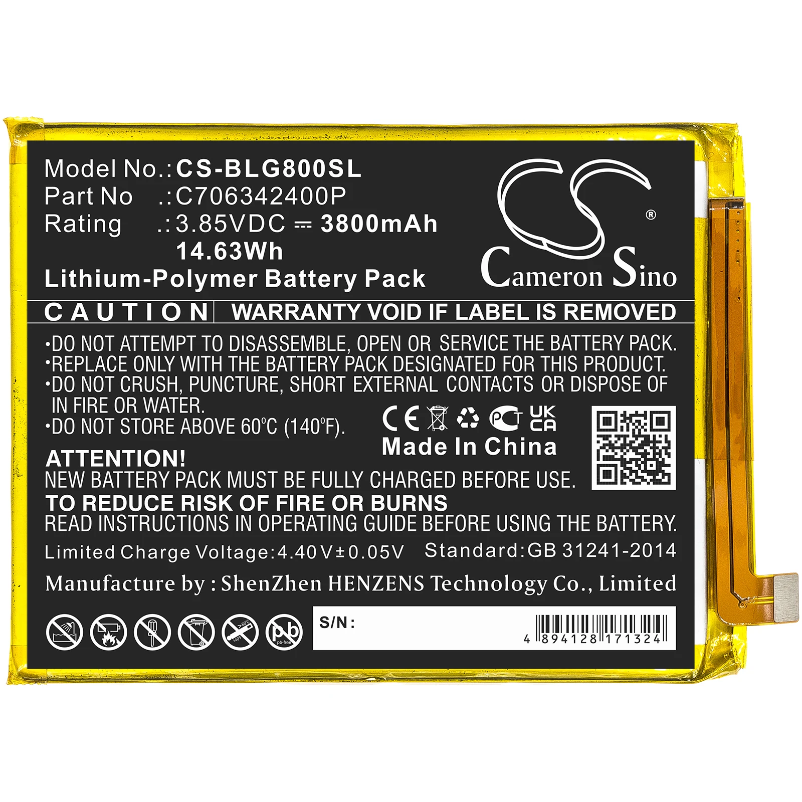 

Li-Polymer Mobile, SmartPhone Battery for BLU, 3.85V, 3800mAh , Compatible Models: G0290ww, G80