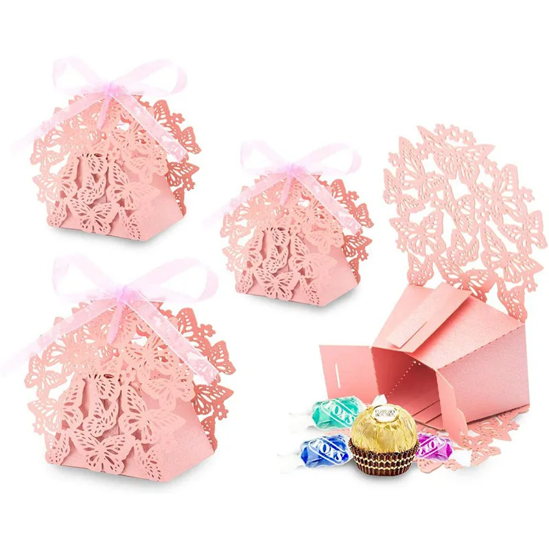 

100pcs Laser Cut Flower Candy Box Wedding Favor And Gift Box Baby Shower For Guest Wedding Christmas Birthday Party Decoration