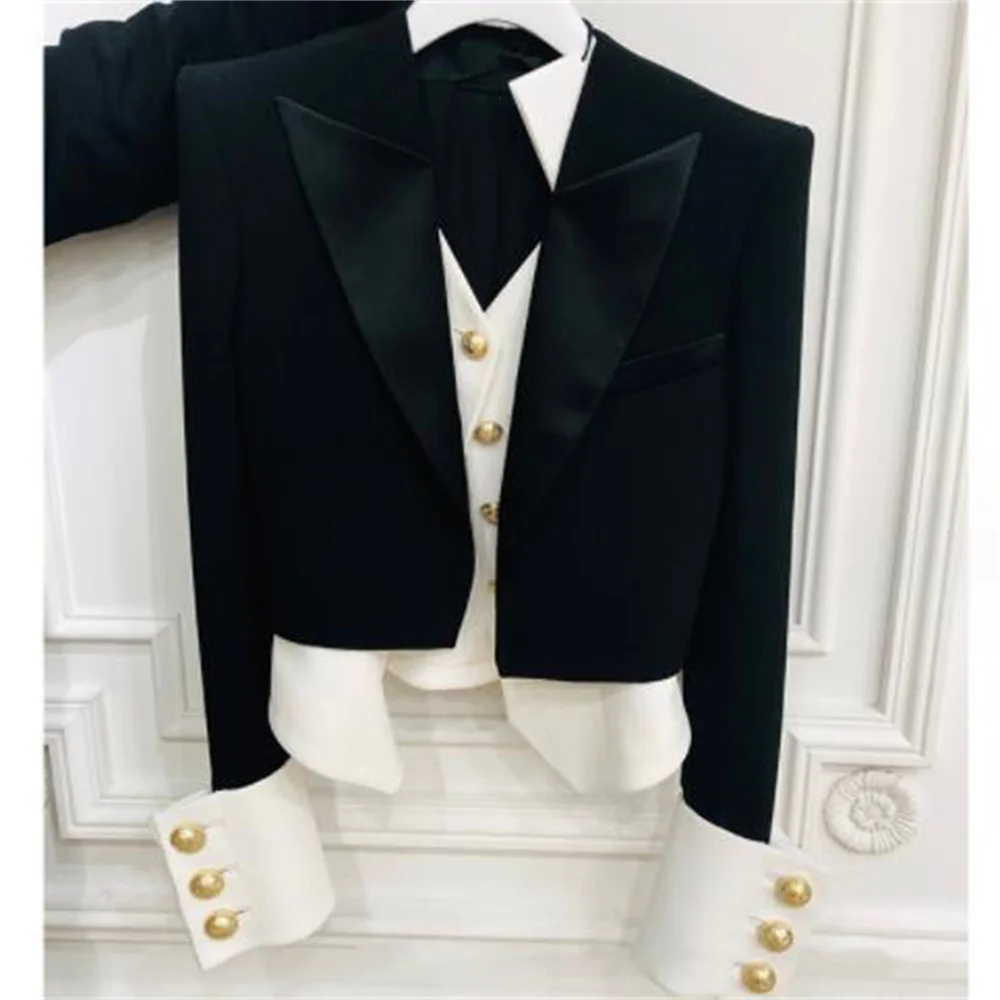 

fashion suit short jacket women's spring slim black white blazer feminino alfaiataria