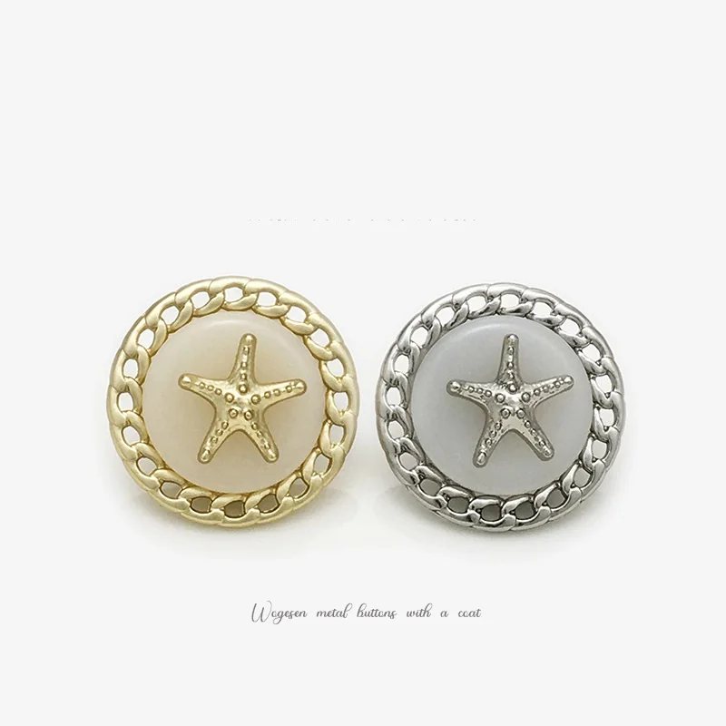 

10PCS Gold Starfish Chain Metal Openwork Button for Women's Blazers and Sweaters Versatile Coat and Jacket Dual-Tone Decorative