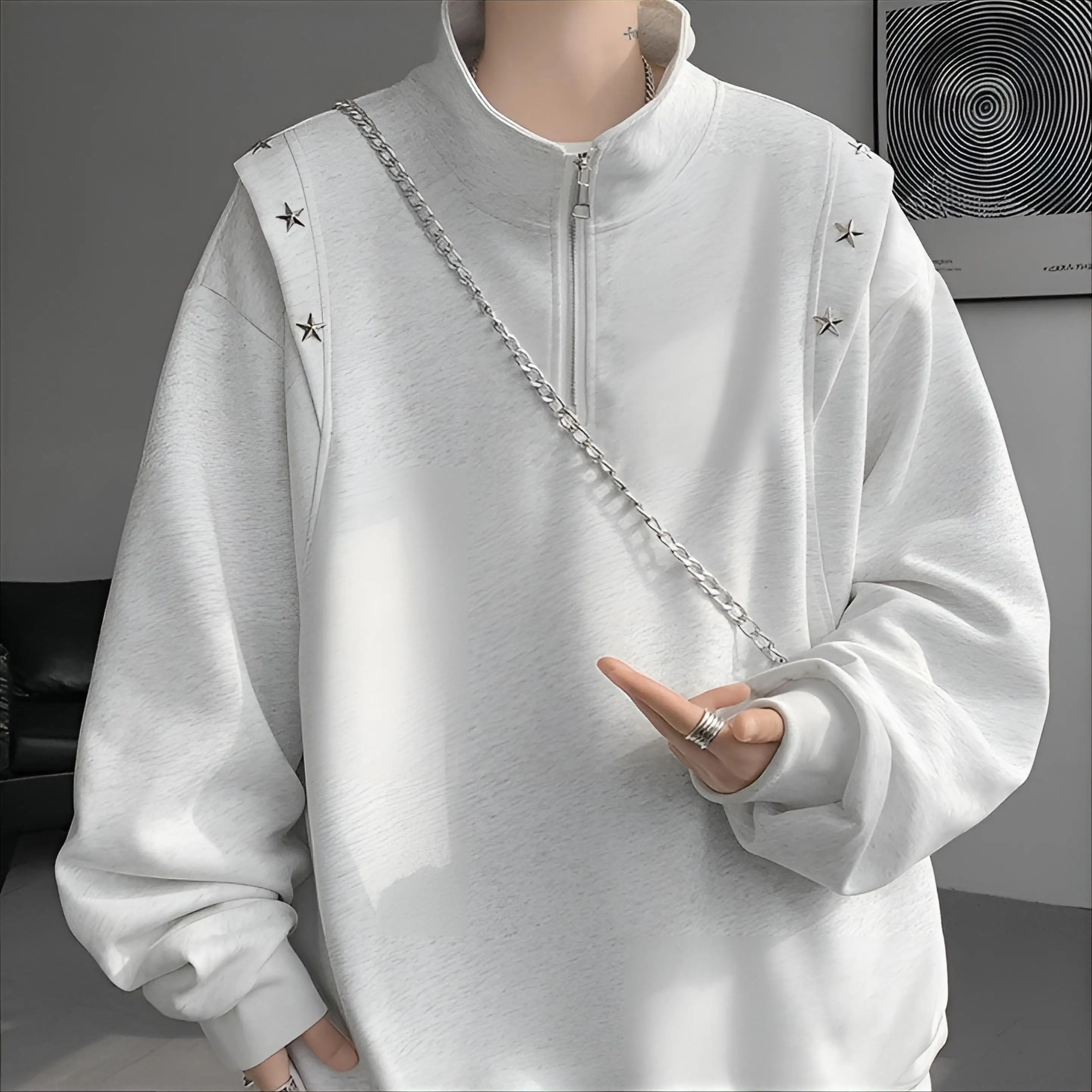 

Mens No Hat Hoodies Religiosos Kpop Korean Japanese Harajuku Oversized Loose-Fitting 2026 Trendy Streetwear Youth Culture Therma