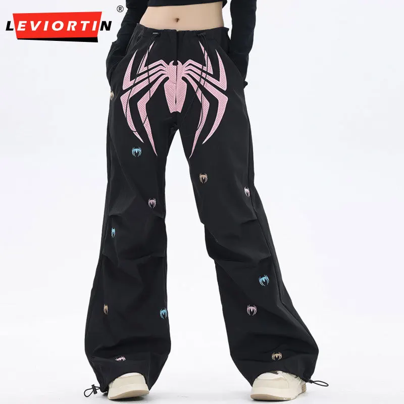 

2024 Fashion Harajuku Black Pants Hip Hop Embroidery Spider Baggy Loose Jogger Pants Streetwear