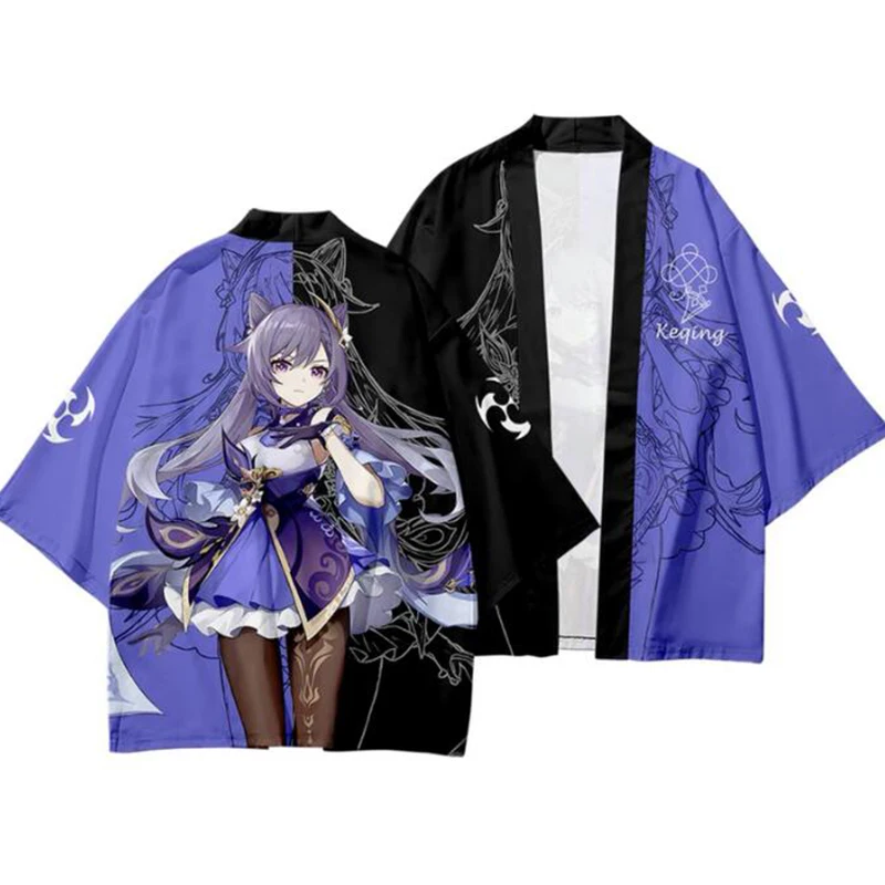 Genshin Impact Keqing Kawaii Cute 3d Kimono Shirt Cosplay Anime Cartoon Game Men Women Seven Point Sleeve Tops Casual Streetwear