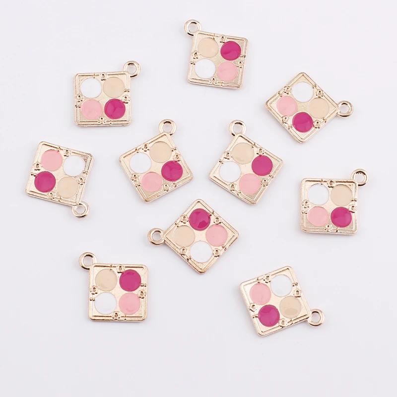 10pcs Square Makeup Charms Cosmetic Metal Enamel Charms for Earrings Bracelets Bags Jewelry Making Supplies Diy Handmade Crafts