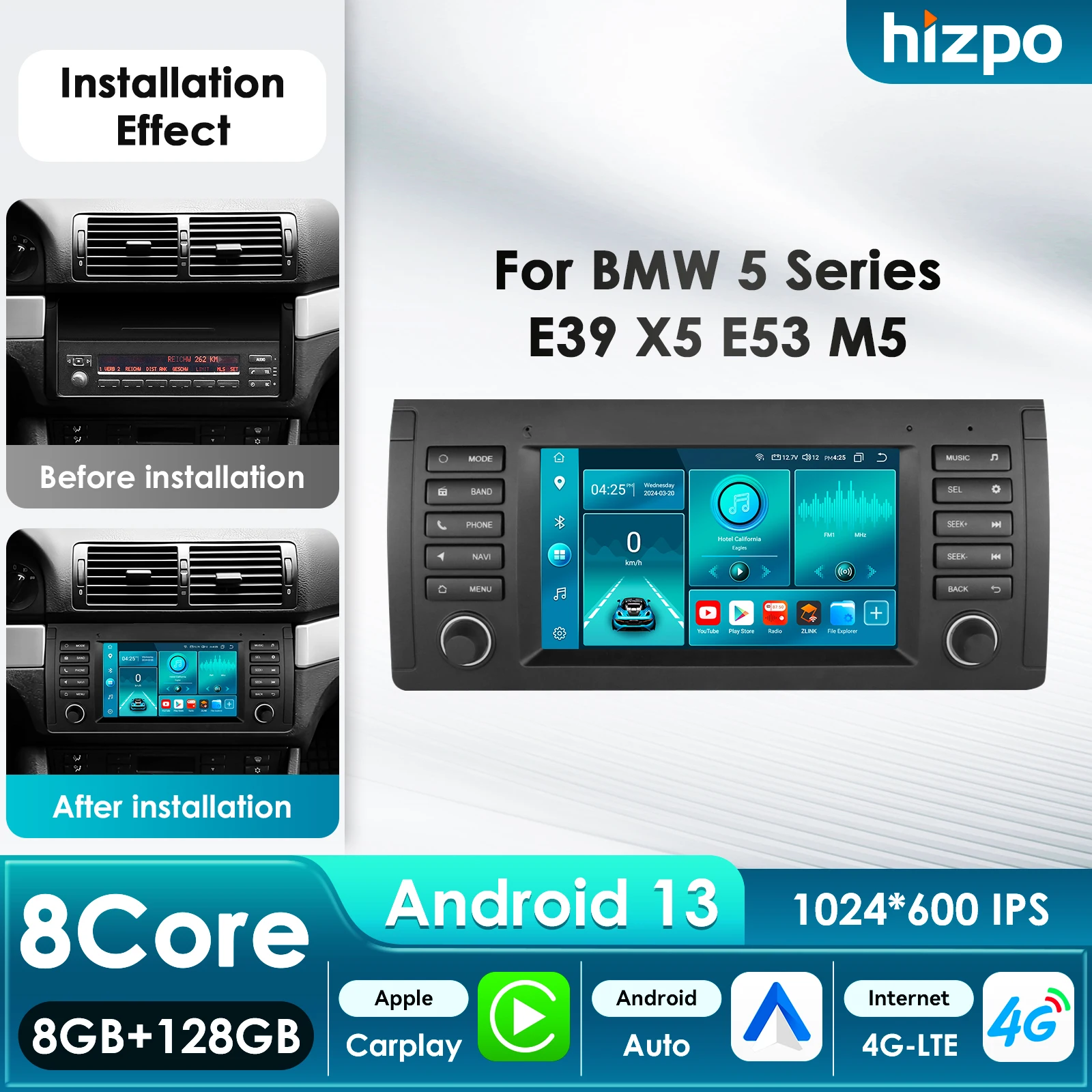 

Hizpo 8Core DSP Car Multimedia Player for BMW 5 E39 1995 - 2003 E53 X5 M5 Carplay 4G Autoradio RDS GPS BT 4G-LTE WiFi AI Systems