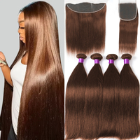 Chocolate Brown Bone Straight Human Hair 1/3/4 Bundles with Closure 100% Human Hair Weaving Remy Human Hair Extensions 100G/PCS