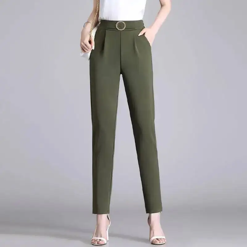 Women Pants Elastic High Waist Suit Pants Female Casual 2025 Korean Fashion Solid Color Office Lady Harem Trousers