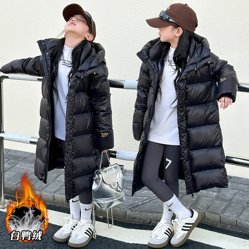 

Winter Thick White Duck Down Jacket baby Girl Long Warm Puffer Coat teen Boys Waterproof Hooded Parkas junior Kid Snow Outerwear