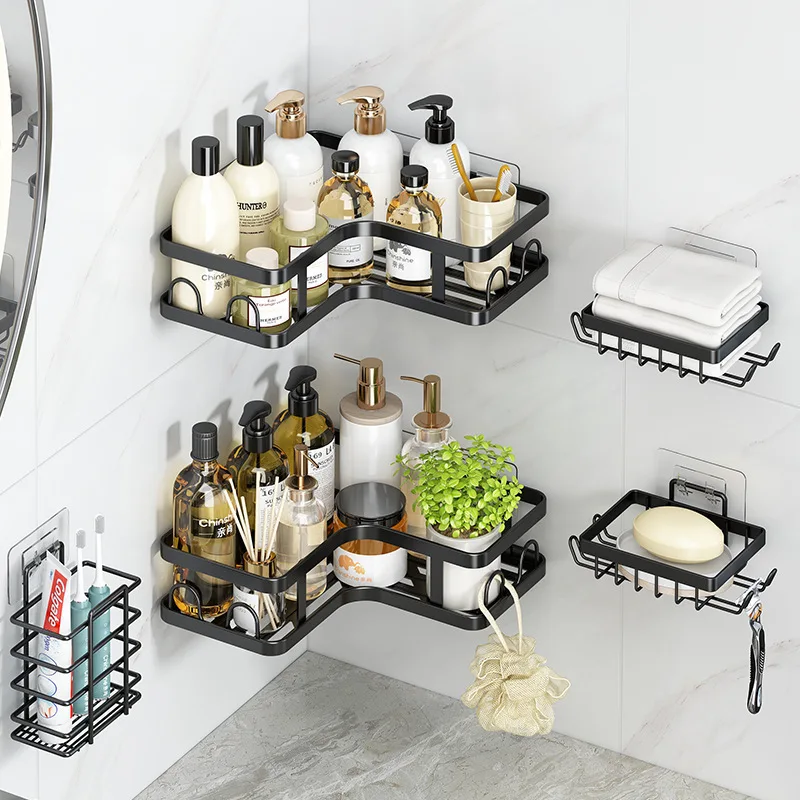 Cross-border bathroom storage shelves Bathroom corner, no drilling required Shower gel triangle organizer, wall-mounted