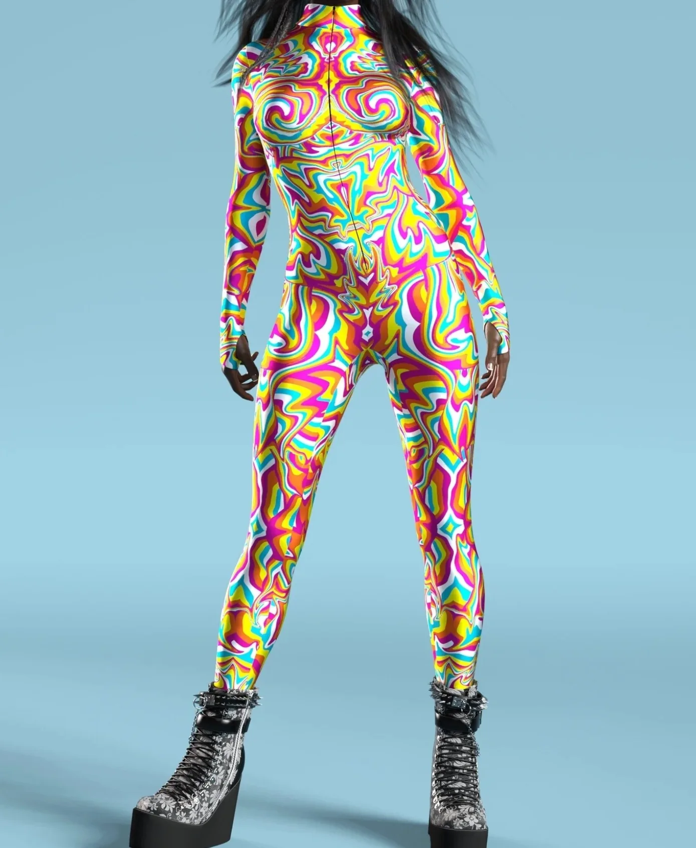 Bunter Regenbogen Abstrakte Geometrie Aerial Yoga Anzug Damen Enger Jumpsuit Karneval Urlaub Party Cosplay Kostüme Ausgefallener Bodysuit – Detail 7