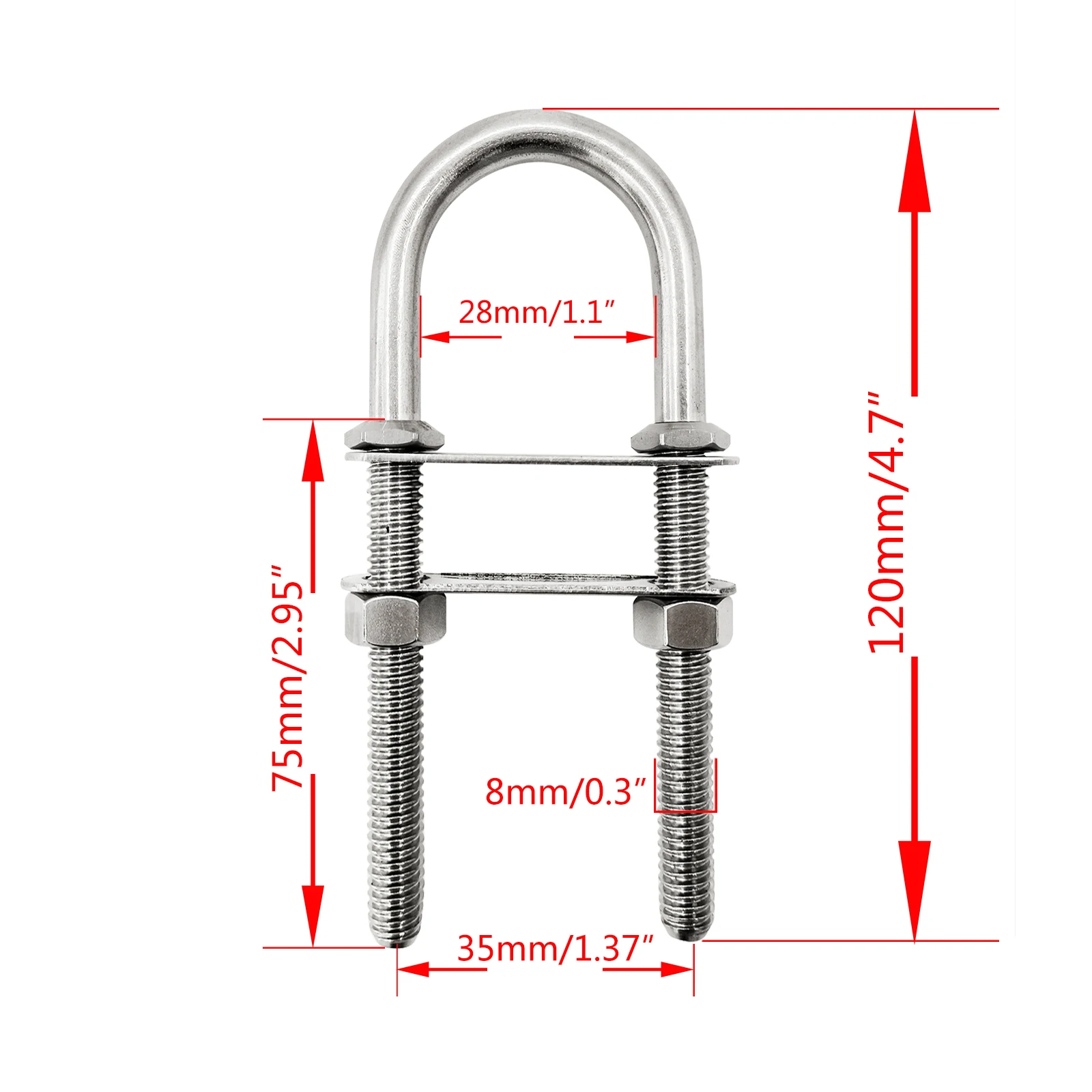

Sale Hot Factory Stainless Steel 304 Boat M8 8*120mm U-bolt Nut with Double Plate Mirror Polish Hardware Boat Accessories