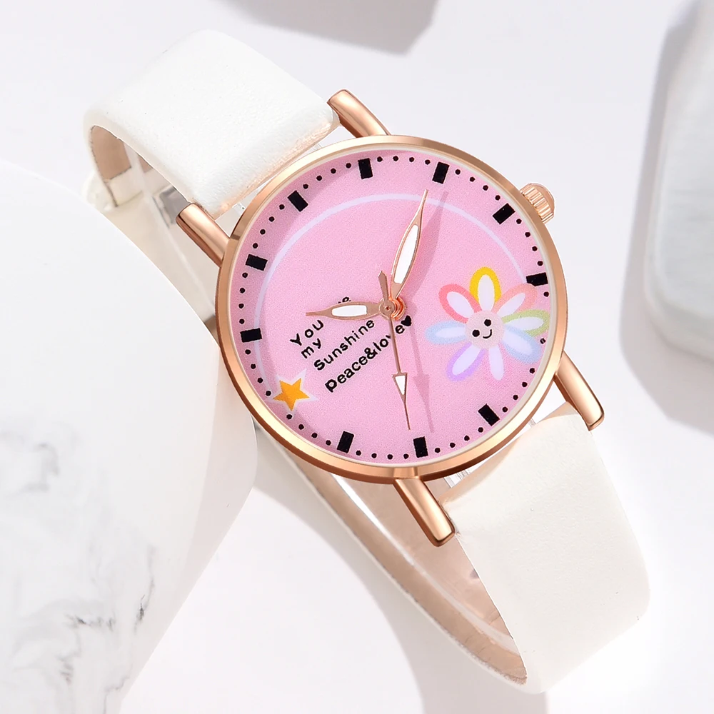 GAIETY Couple Simple Style Flower Element Dial Watch Casual Fashion Quartz Watch Is The Perfect Gift For Her