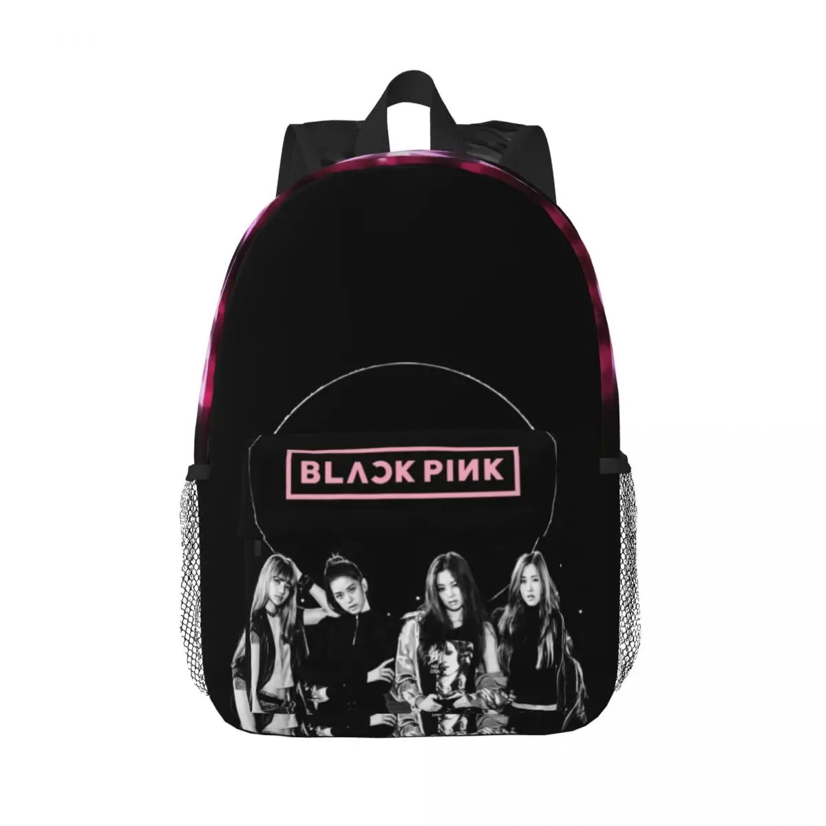 

Pink-Love-Black Printed Lightweight Casual Schoolbag For School, Outdoor, Shopping, Office 15inch