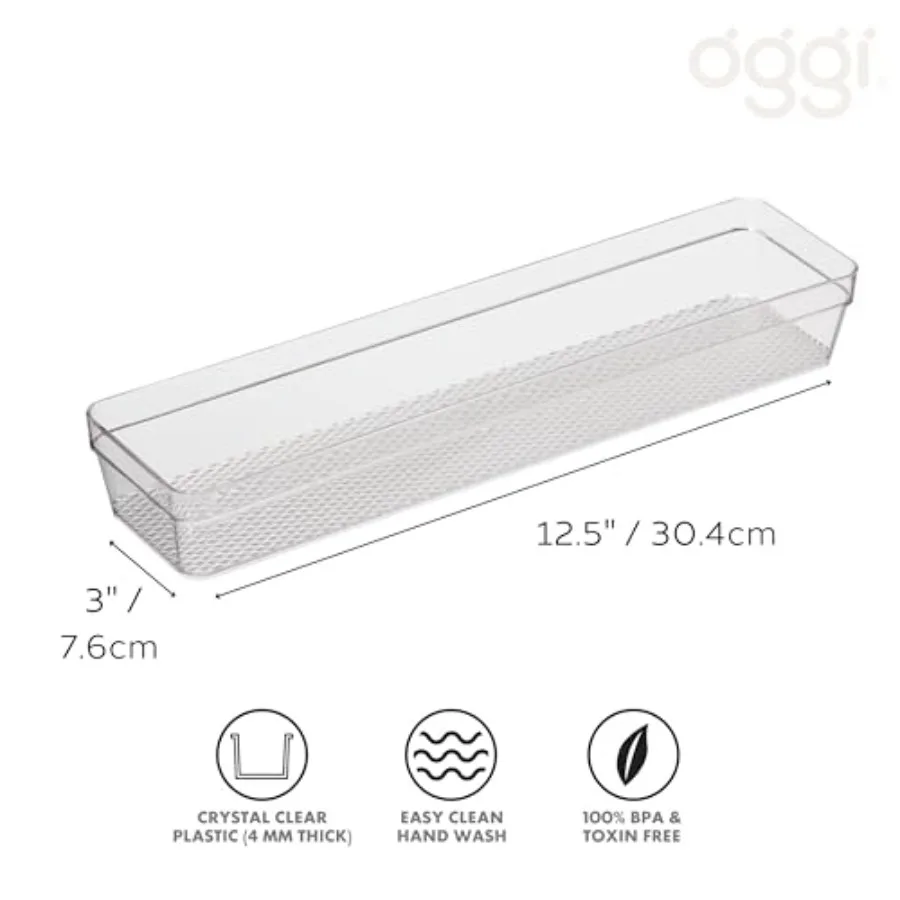 Clear Drawer Organizer - 3" X 12.5" - Ideal for Organizing Kitchen Drawers, Office, Desk, Silverware, Kitchen Utensils, Cosmeti view 2