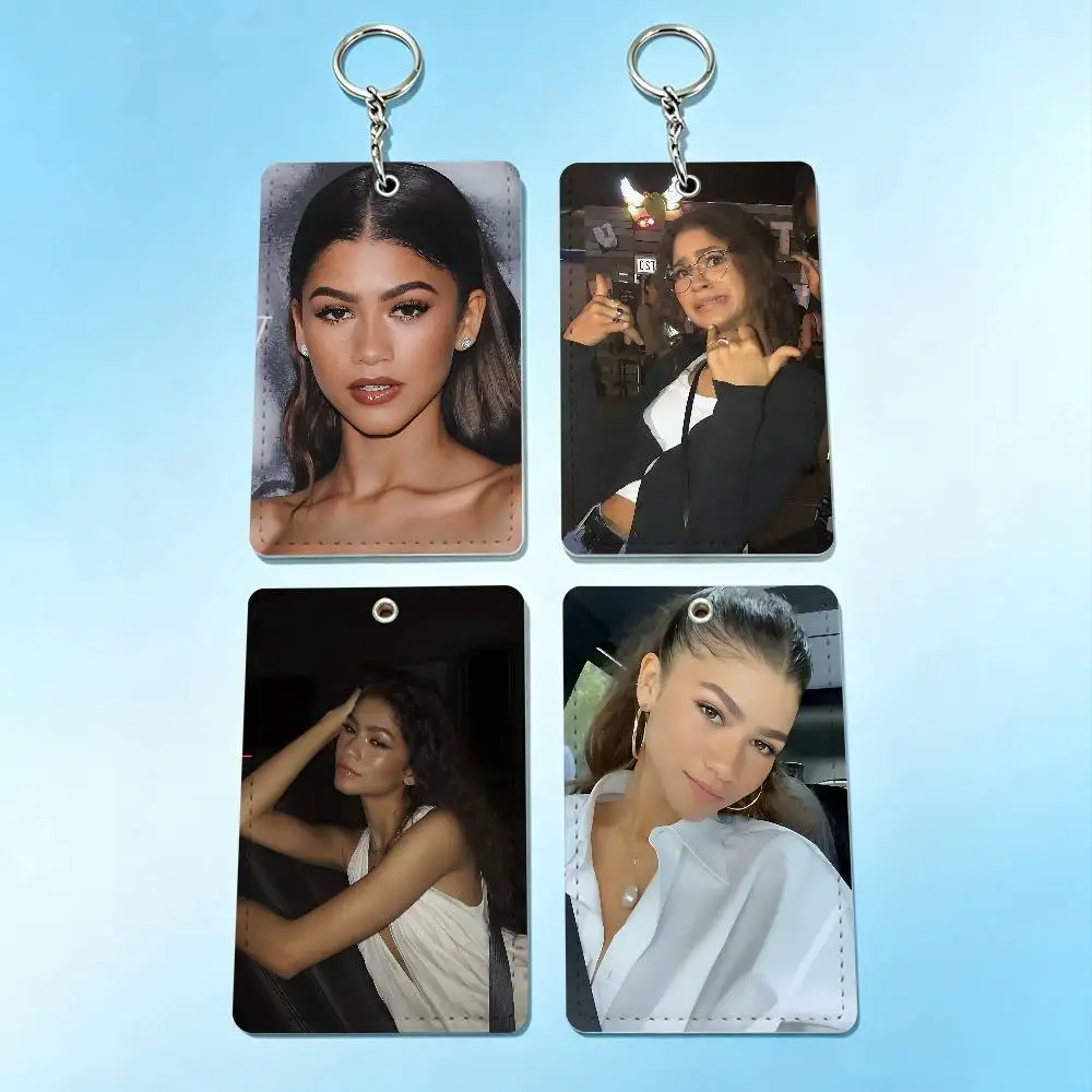Popular actress Z-Zendaya Card Case Leather Card Holder Keychain Key Ring Door Access Tags ID Card Case Keychain