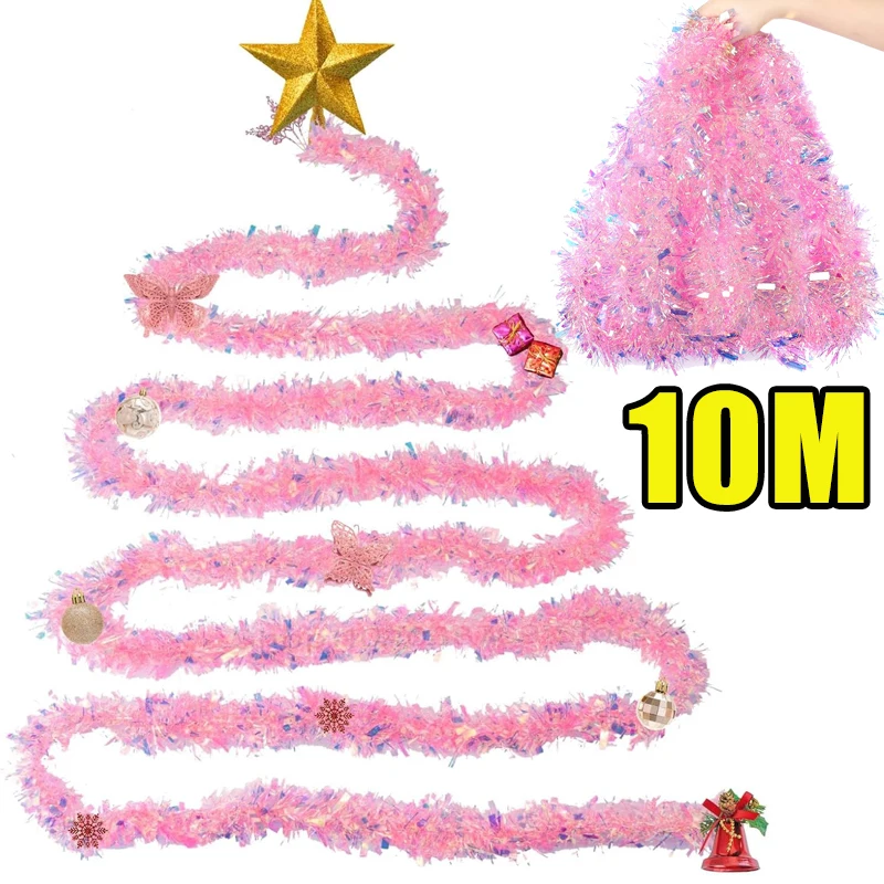 2/10M Wunderschöne Rosa Kranz Weihnachten Lametta Girlanden Dekoration Bar Tops Weihnachten Ornamente Party Home Treppe Dekor Anhänger prop
