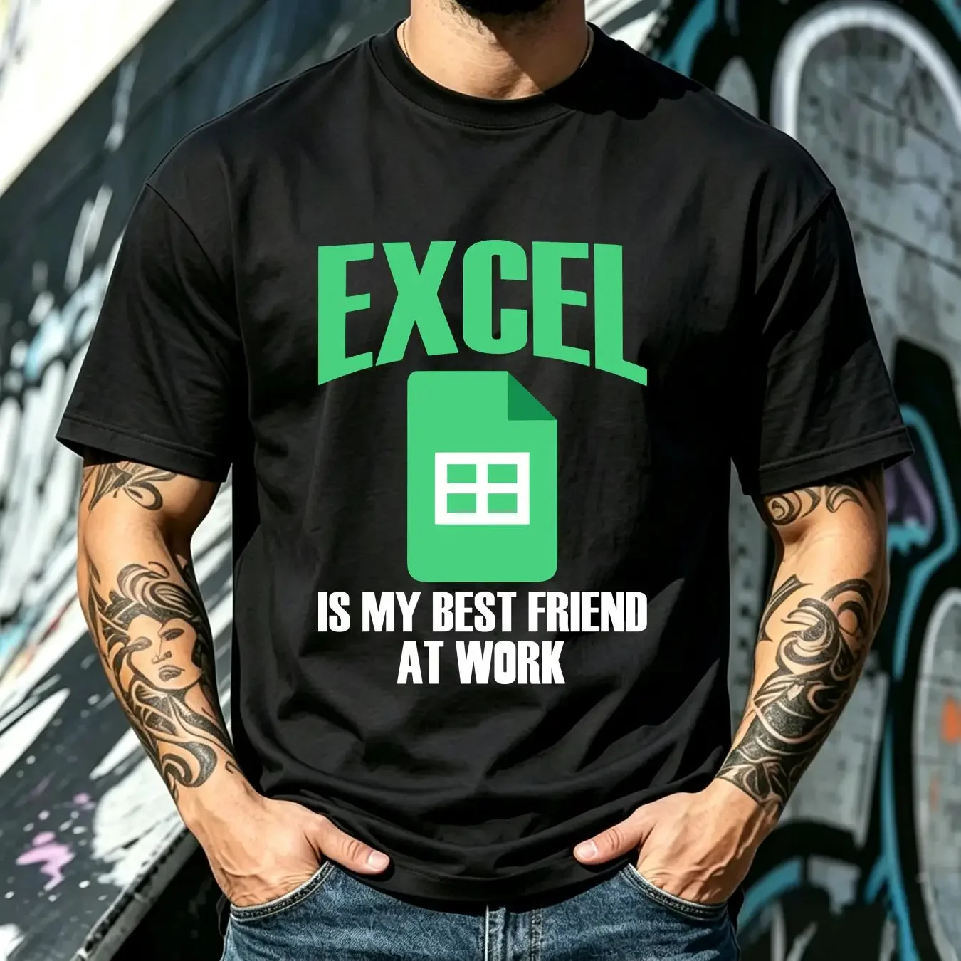 washed T Shirt Excel My Best Friend at Work vintage Washed Versatile fashion graphic Stretched Casual Top For Everyday Wear