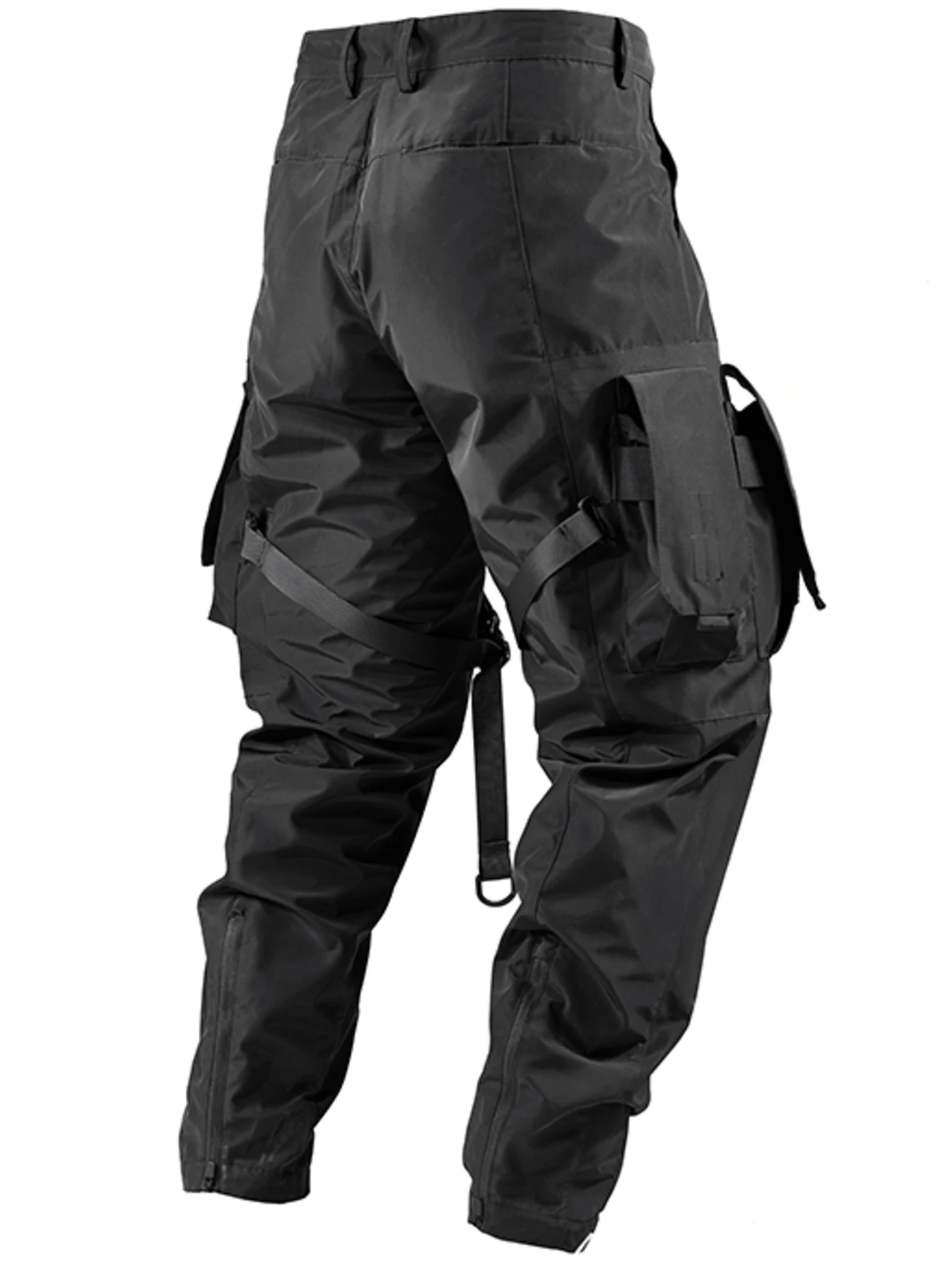 補強されたlusion18aw機能防水ブラックカーゴパンツ、ストラップ付き大きなポケット付きtechwear darkwear trouer