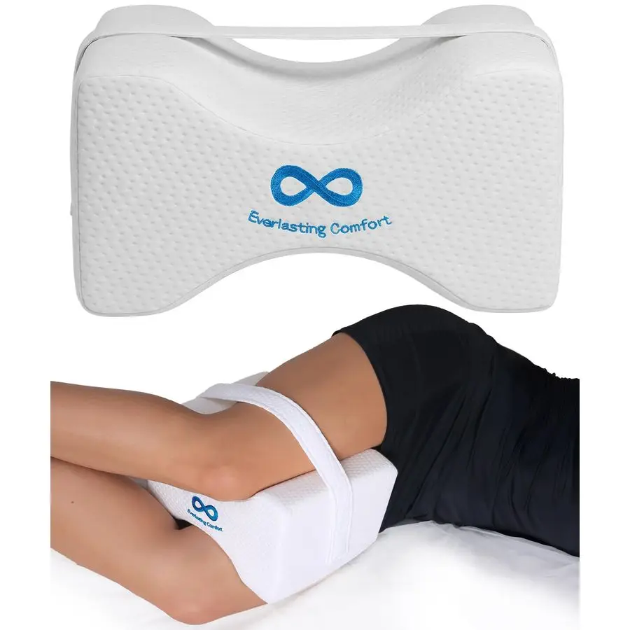 

Memory Foam Knee Pillow for Side Sleepers u2013 Sciatica Pain Relief Pillow, Removable Strap Support u2013 Leg Pillows for Slee