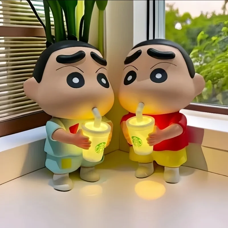 Milk Tea Crayon Shin chan Handmade Creative Ornament Desktop Home Bedroom Decoration Doll Luminous Night Light Gift