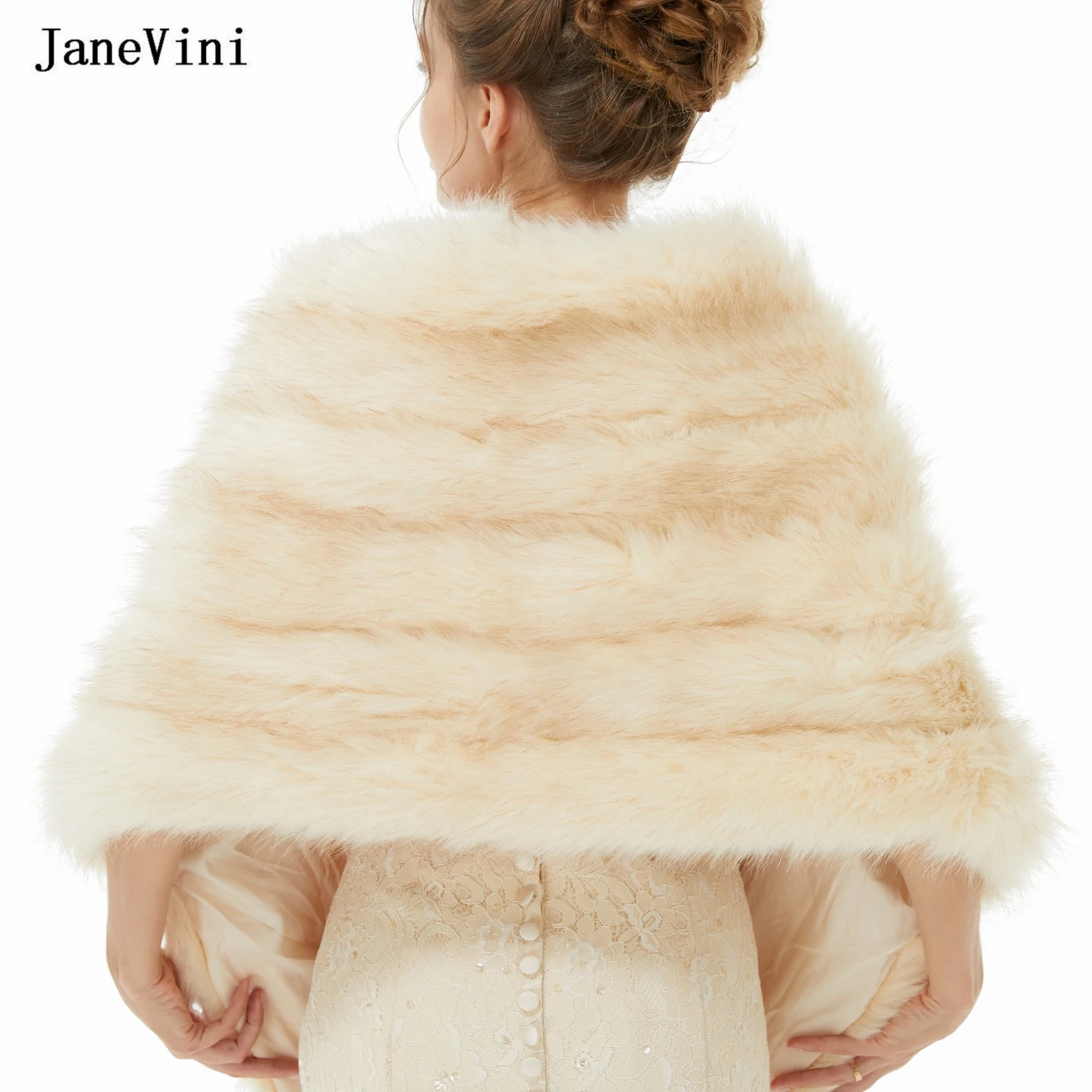 JaneVini 2022 New Elegant Wedding Bolero Winter Bridal Cape Faux Fur Wrap Shawl Soft Warm Women Jacket Cloak Formal Party Coat