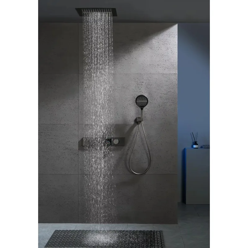 3-Way Deluxe Ceiling Shower Bathroom Embedded Rainfall Shower Head 400 * 400mm Thermostatic Mixer Faucet System