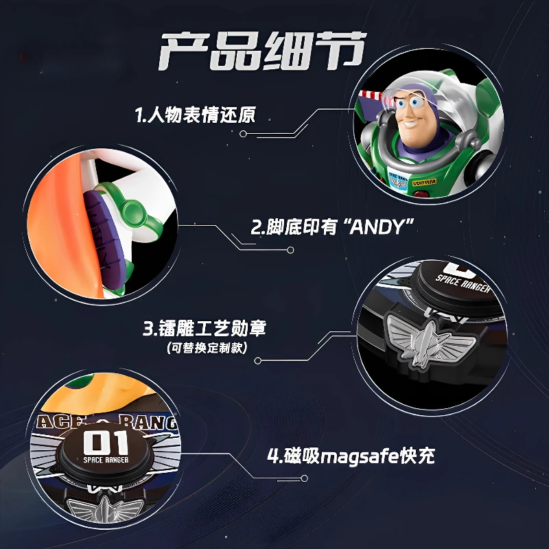 15W Fast Charging Buzz Lightyear Wireless Charger Ornament Anime Character Movable Figure Desktop Decorative Light Toy Gift