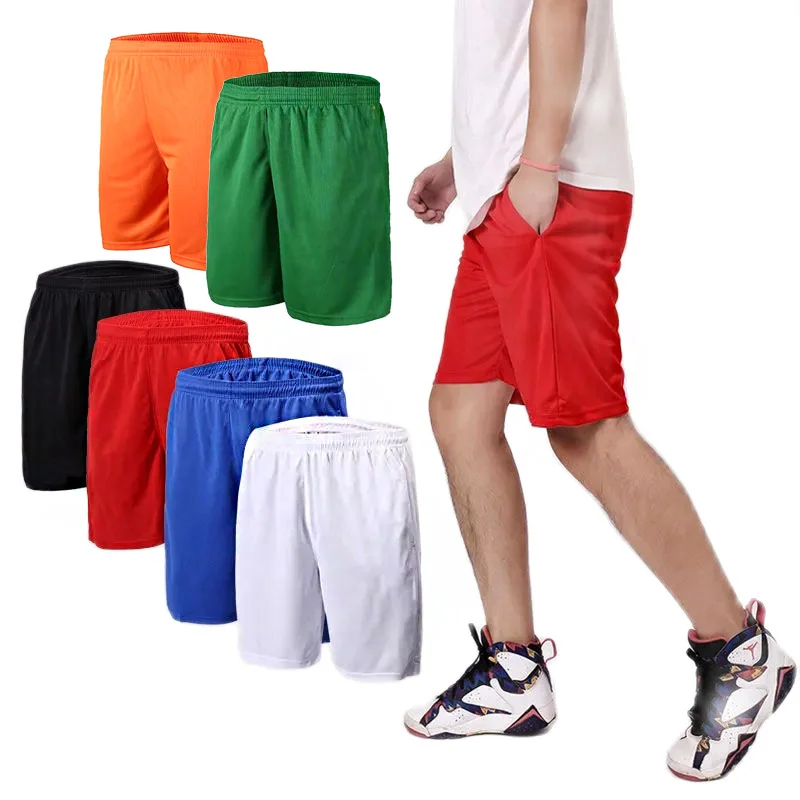 With Pockets Sport Shorts Men\'S Football Training Shorts Soccer Uniform Running Solid Color Loose Breathable Quick-drying