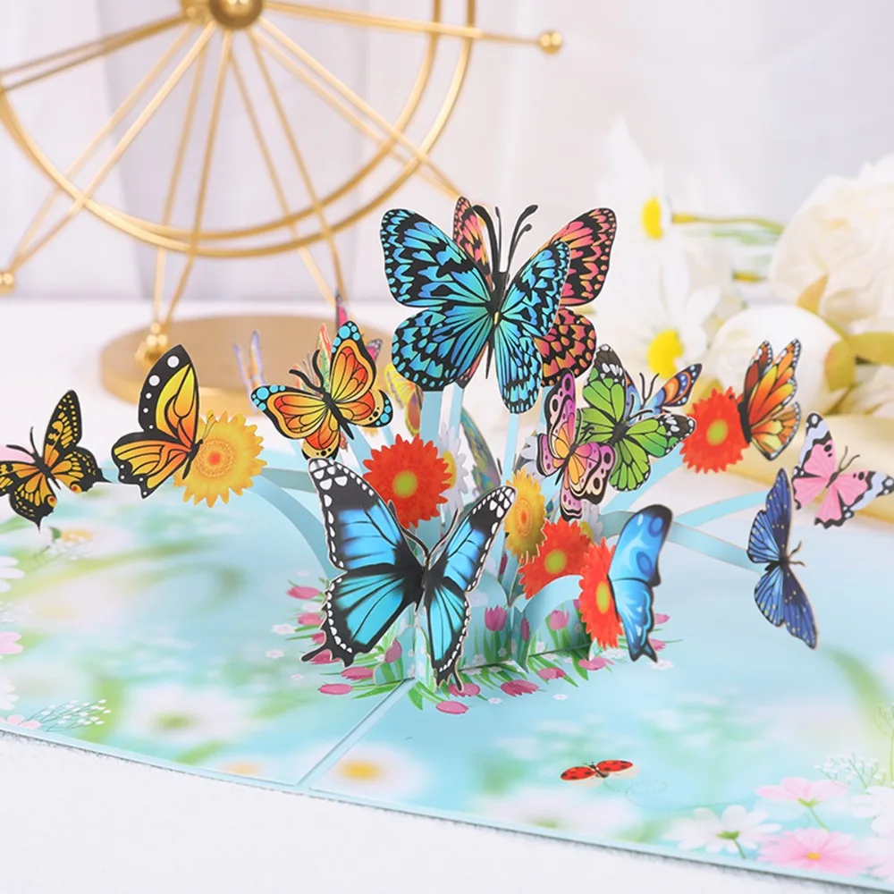 

Three Dimensional Greeting Card Butterfly and Flower Engraving Expression of Gratitude Card Blessing and Appreciation Exquisite