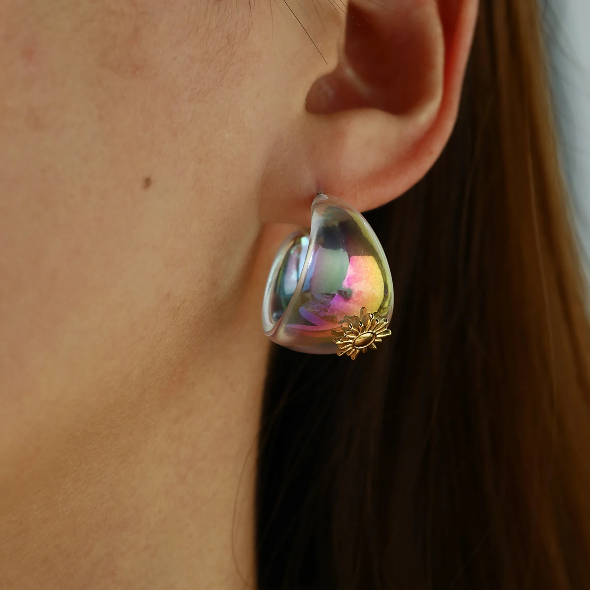 

Fashion C-shape Dangle Earrings Womens Stainless Steel Plated Gold Geometric Acrylic Rhinestone Stud Earrings Party Jewelry Gift