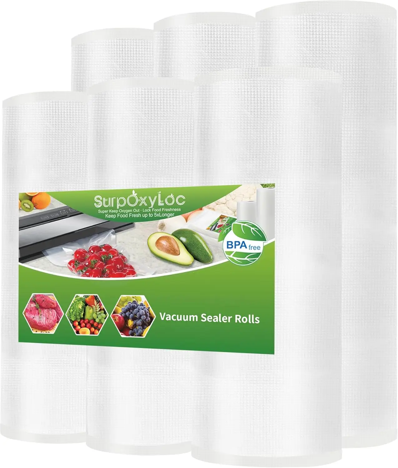 

6 Pack Heavy Duty Food Vacuum Sealer Bags Rolls, BPA Free, Ideal for Sous Vide and Storage
