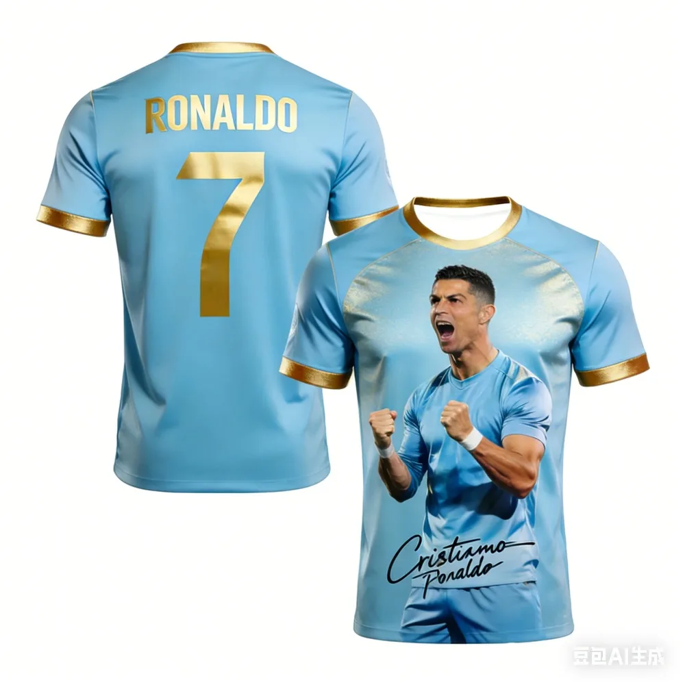 Children's 3D Printed-cloth Summer Football T-shirt for Ronaldo Fans. It's Specially Designed for Daily Wear.