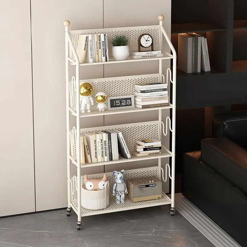 Mobile Floor to Ceiling Bookshelf Simple Multi Layer Corner Childrens Bookcase Wrought Iron Crack Shelf Corner Storage Rack