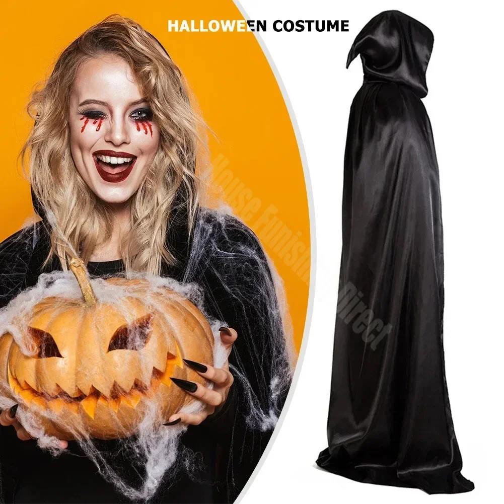 Halloween Party Cloak Cosplay Dress up Costume Kids Death Cosplay Costumes Black Hooded Cloak Scary Witch Devil Role Play