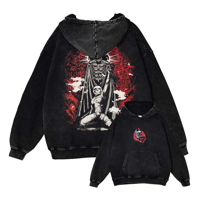 

Толстовки с капюшоном Berserk, аниме Guts Griffith, винтажные потертые толстовки с капюшоном, пуловер большого размера, толстовка с капюшоном в стиле манга, мужская одежда для девочек