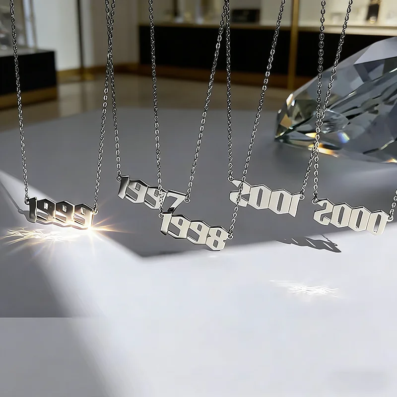 

Ожерелья из нержавеющей стали с номером года рождения для женщин и мужчин, персонализированные, на заказ, с датой, ювелирные украшения, подарок на память о дне рождения
