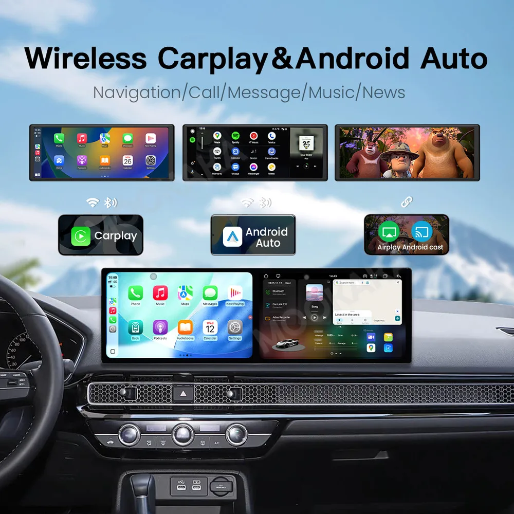 

18,2-дюймовый Android 15, двойной экран для Honda Civic, 2022, автомобильный радиоприемник, автомультимедийный плеер, навигация, GPS Carplay, авто WIFI DSP Carplay