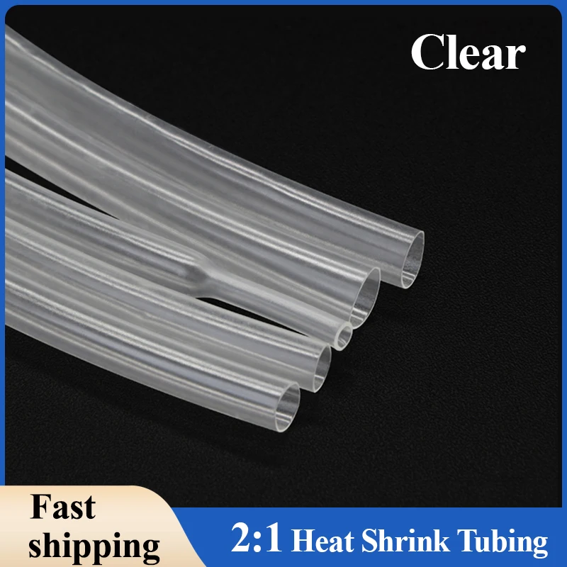 

1/5/10/25/50m Clear 2:1 Heat Shrink Heatshrink Tube 0.6mm ~ 150mm Diameter Wire Repair DIY Cable Protecctor Sleeving Wrap Tubing