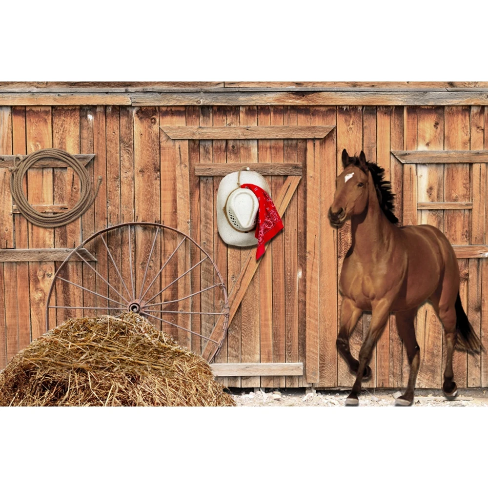 Cowboy Horse Theme Backdrop for Boys Western farm Cowgirl Birthday Party Flower Saddle Kids Portrait Photography Background