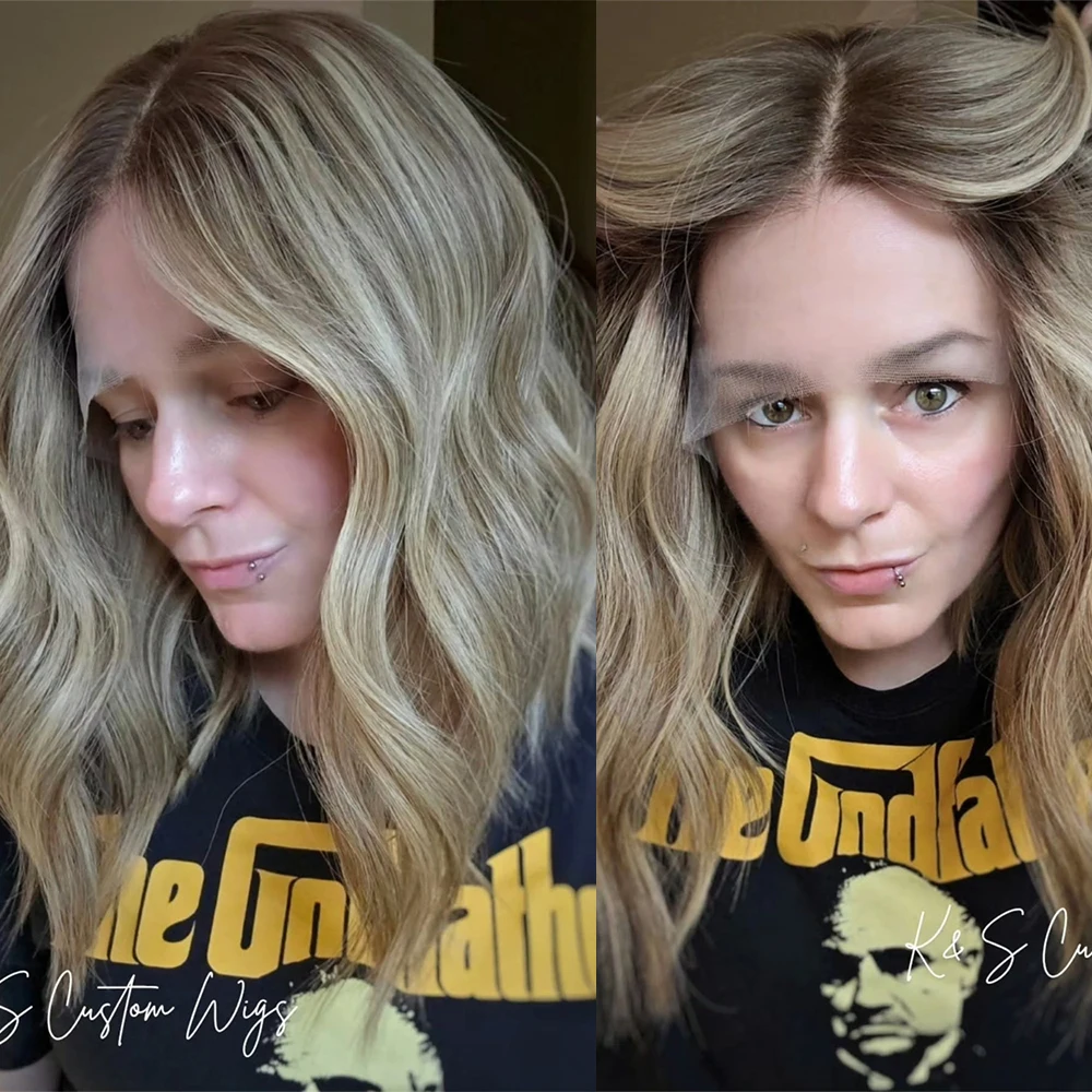 

Теплый коричневый синтетический парик с небольшими волнами, с центральным пробором, с коричневыми корнями, высококачественный парик с кружевной передней частью, естественный вид, для повседневной носки, для женщин