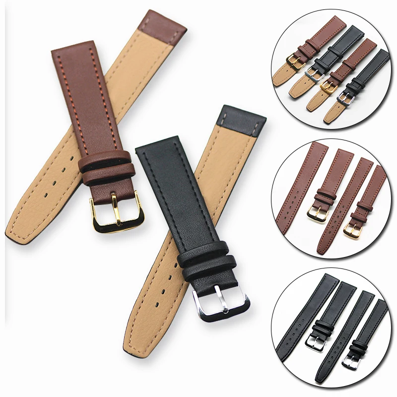 Soft Watch Strap 10mm 12mm 14mm 16mm 18mm 20mm 22mm Black Brown Leather Watch Accessories Solid Buckle Men Women Watch Band