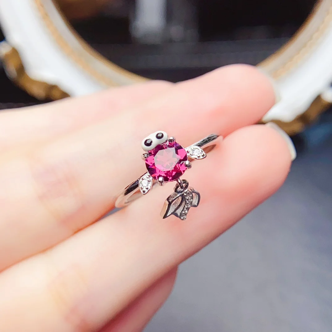 

6mm Natural Garnet Ring S925 Sterling Silver With Certificate Fashion Goldfish Design Fine Charm Wedding Jewelry for Women FS