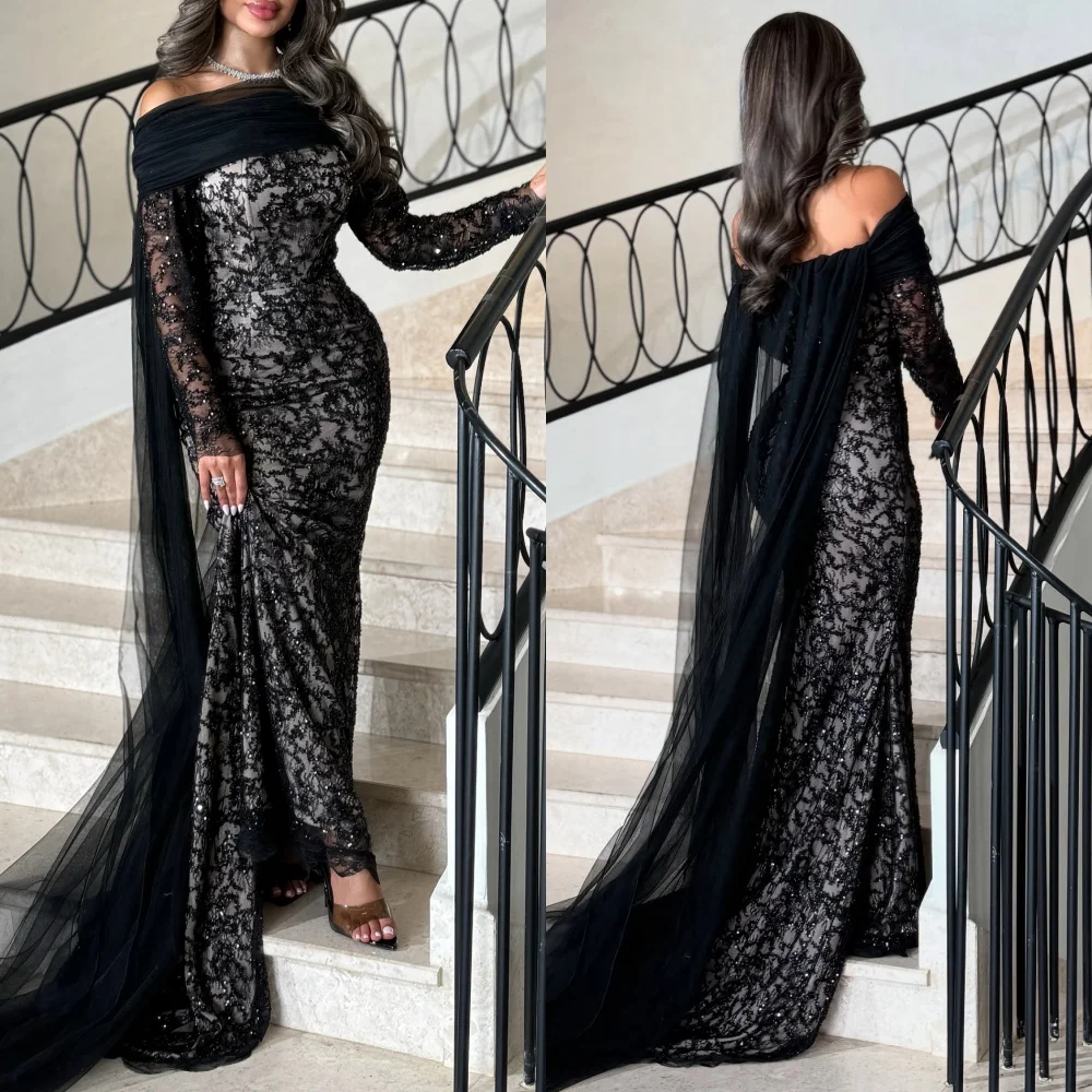 

Customized Sexy Fashion Tulle Lace Beading Sequined Mermaid Off-the-shoulder Long Dresses Bespoke Occasion Dresses Exquisite