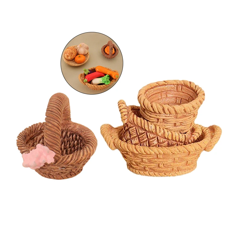 1/12 Dollhouse Simulation Hand Woven Vegetable Food Storage Basket Dollhouse Miniature Kitchen Decoration Doll House Accessories