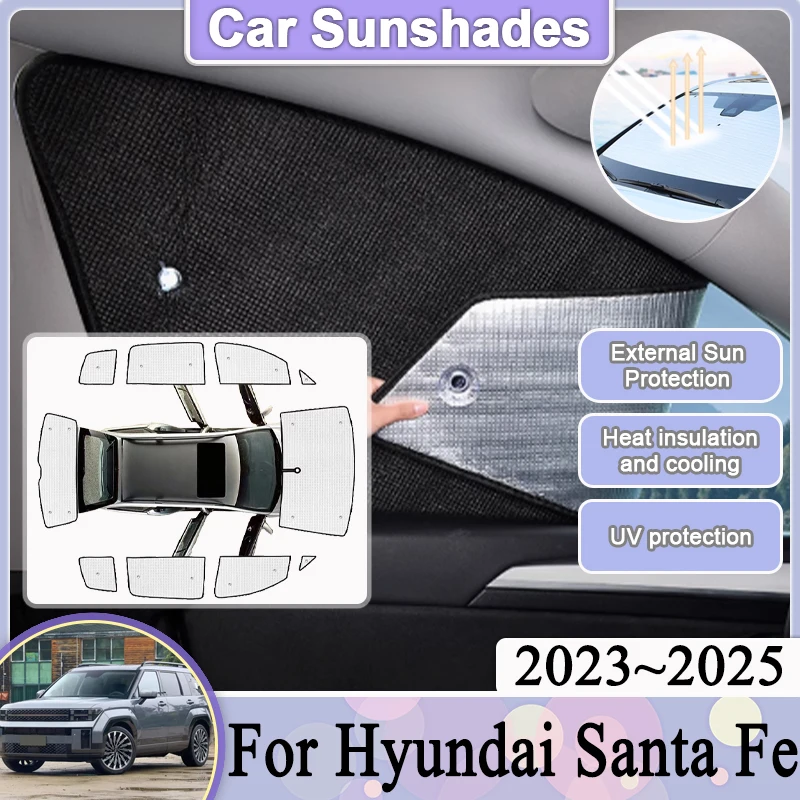 

For Hyundai Santa Fe MX5 2023 2024 2025 Car Full Cover Sun Visors Car Parasol Black Sliver Anti-UV Window Visor Auto Accessories