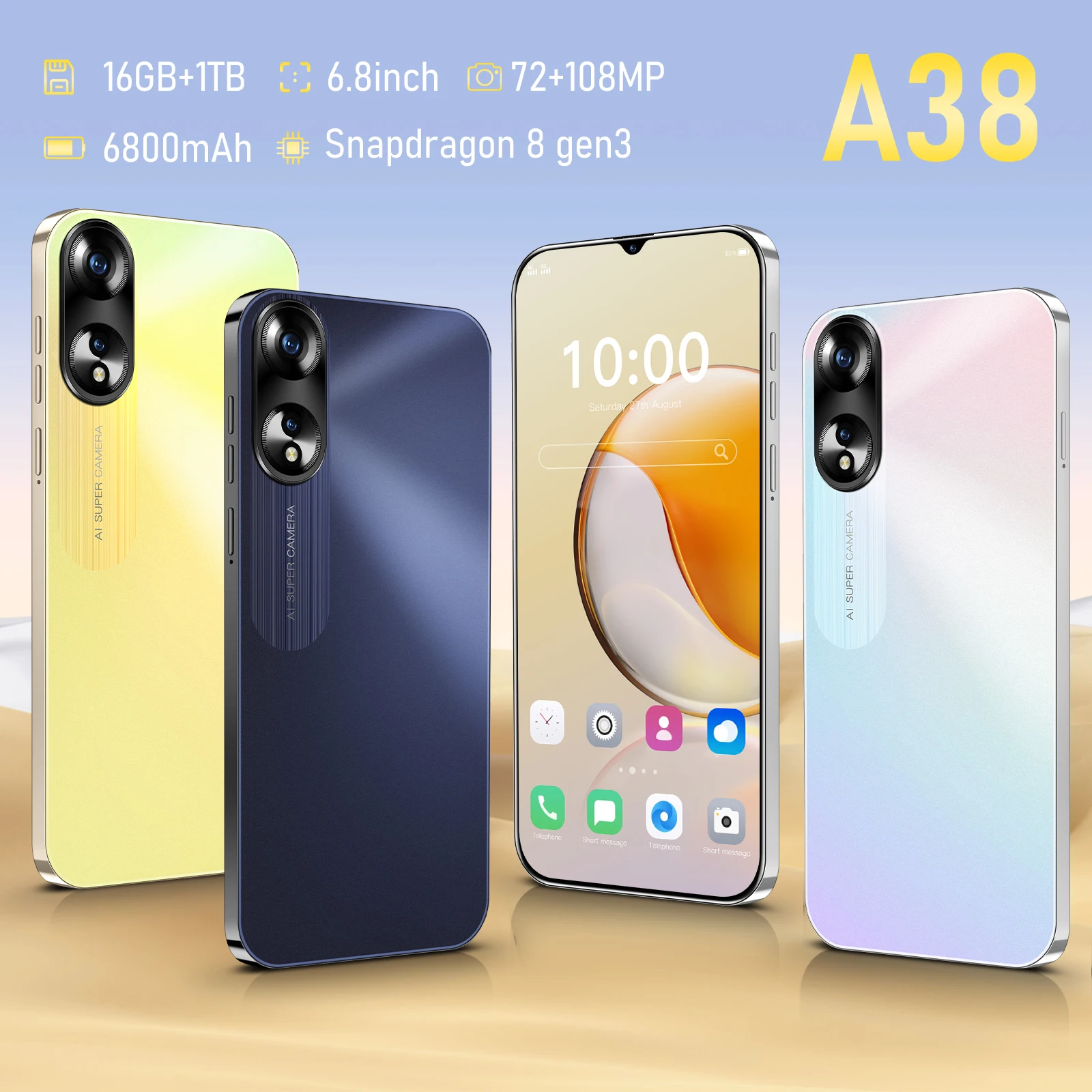 2024 Global Version A38 Cellphone 4G 5G 6.8