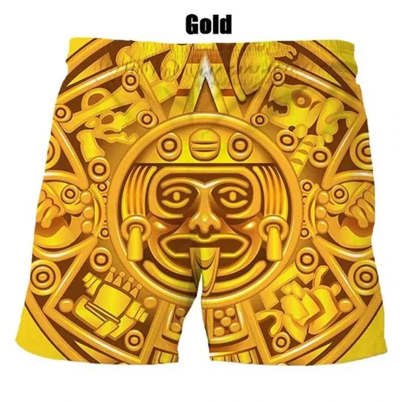 Pantalones cortos con estampado 3d para hombre, Shorts de playa con estampado azteca, estilo Hip Hop, personalidad informal, para verano