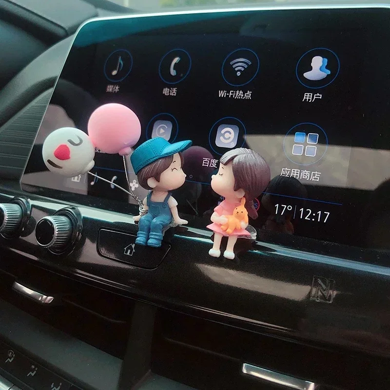 Car Interior Dashboard Accessories Cute Cartoon Couples Figure Ornament Resin Cartoon Dashboard With Vehicle Traceless Adhesive