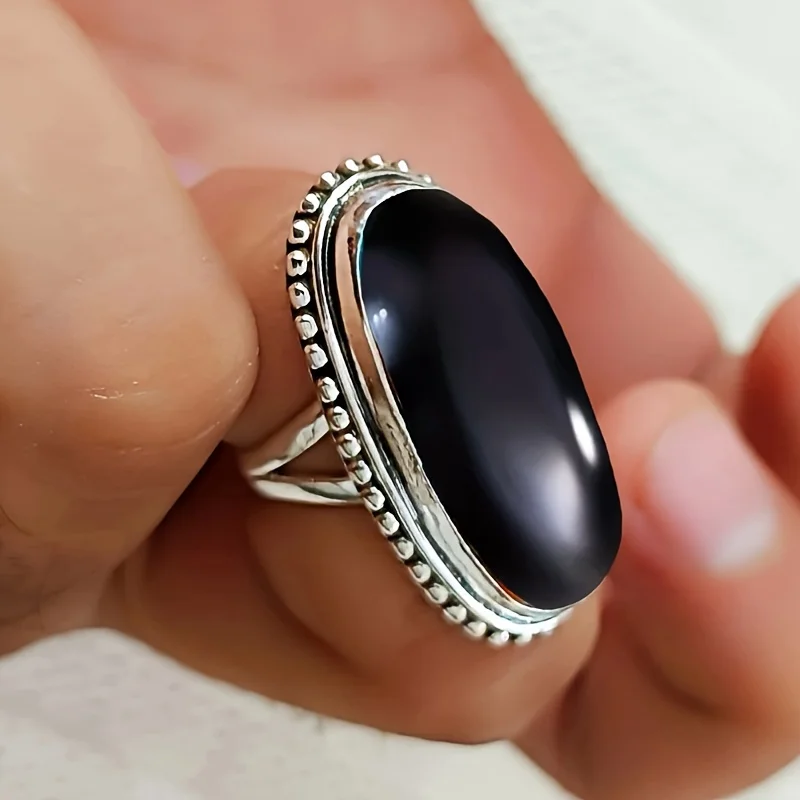 Anillo ovalado negro exagerado bohemio Vintage para mujeres y hombres, joyería étnica Punk, accesorios de recuerdo de fiesta de aniversario, noche